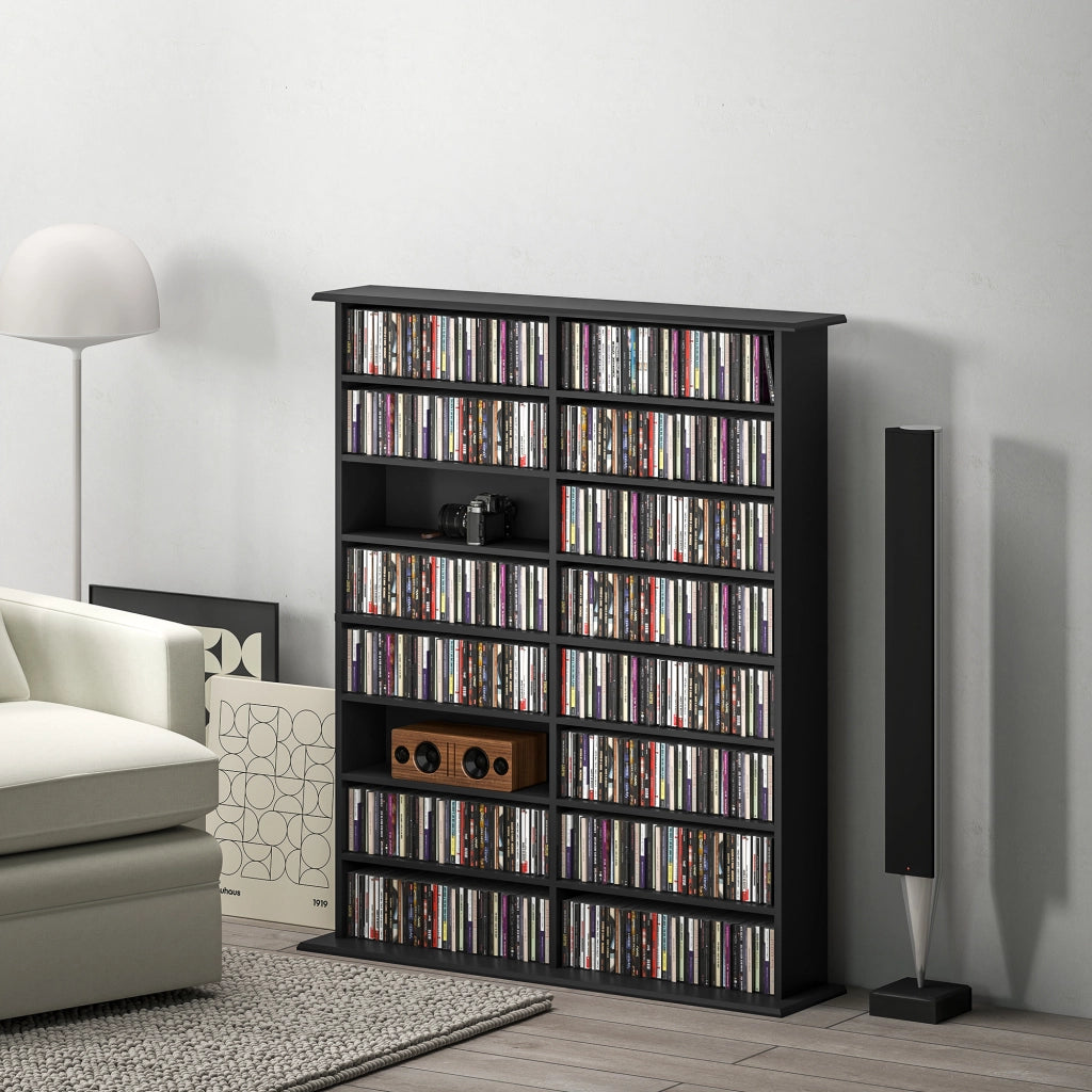 Libreria Porta CD 106,5x24x123,7 cm Design Moderno 16 Ripiani in Legno Nero