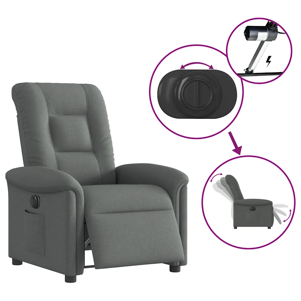 Poltrona Elettrica Reclinabile Grigio Scuro in Tessuto 3303235