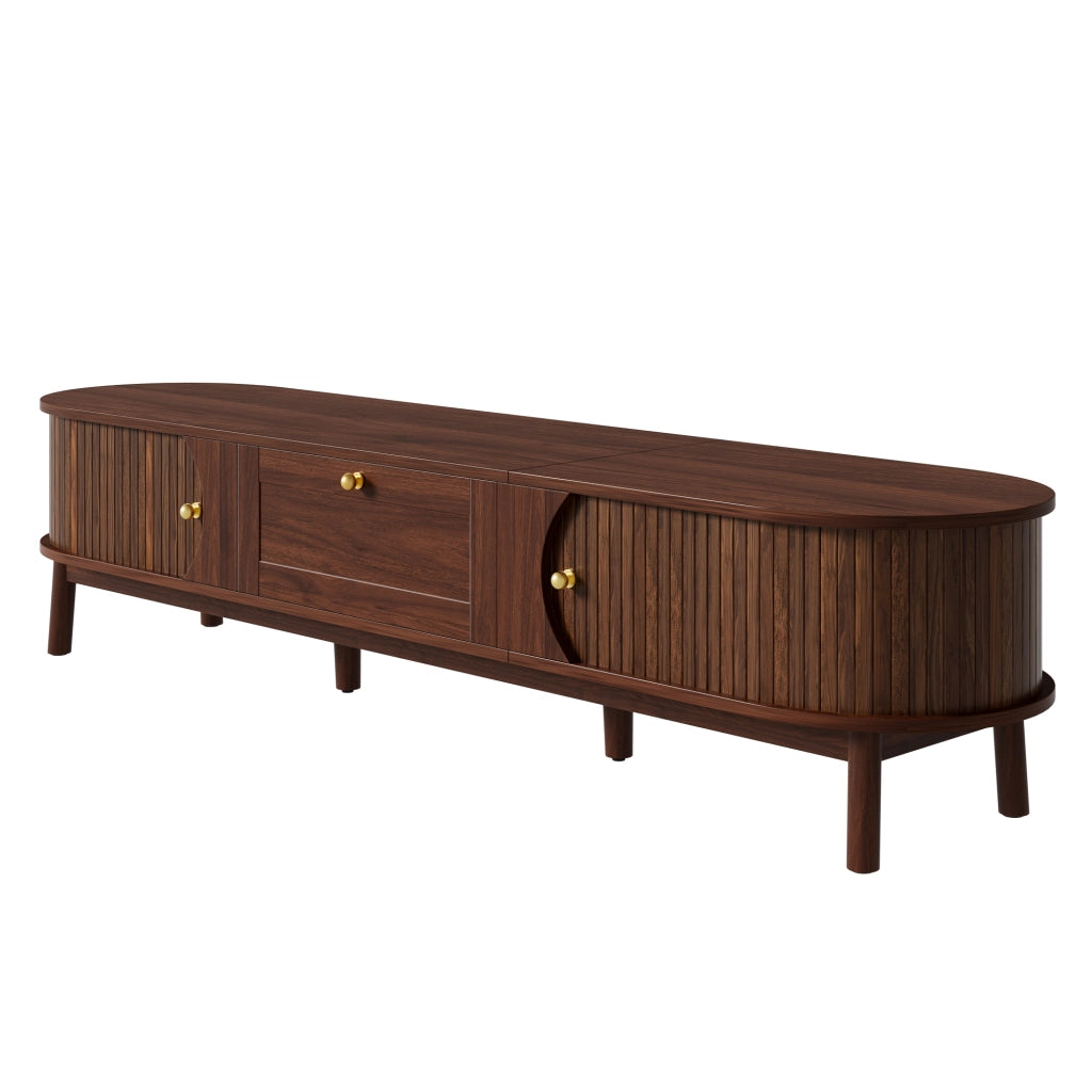 Mobile TV con 2 Cassetti e 2 Ante Scorrevoli; Angoli Arrotondati; Stile Moderno; 170??39;5??38 cm; in MDF; Noce