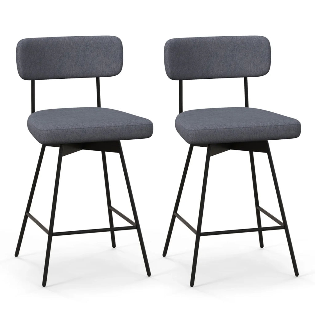 Set di 2 sgabelli da bar girevoli 63,5 cm comoda seduta imbottita design contemporaneo in tessuto di lino grigio 20_0012533