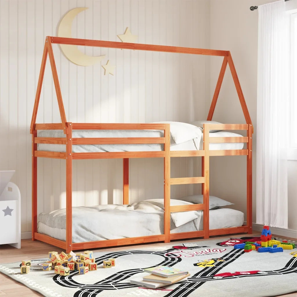 Letto singolo | Letto per adulti | Letto a Castello con Tetto Marrone Cera 90x190 cm Massello Pino