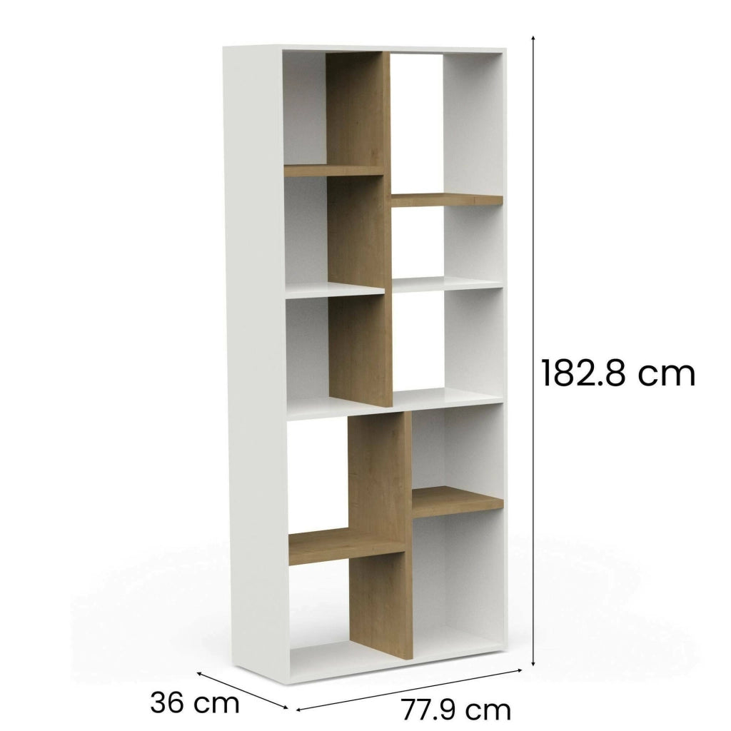 Libreria Nisha, Scaffale da ufficio, Mobile portalibri, Biblioteca, 78x36 h183 cm, Rovere e Bianco