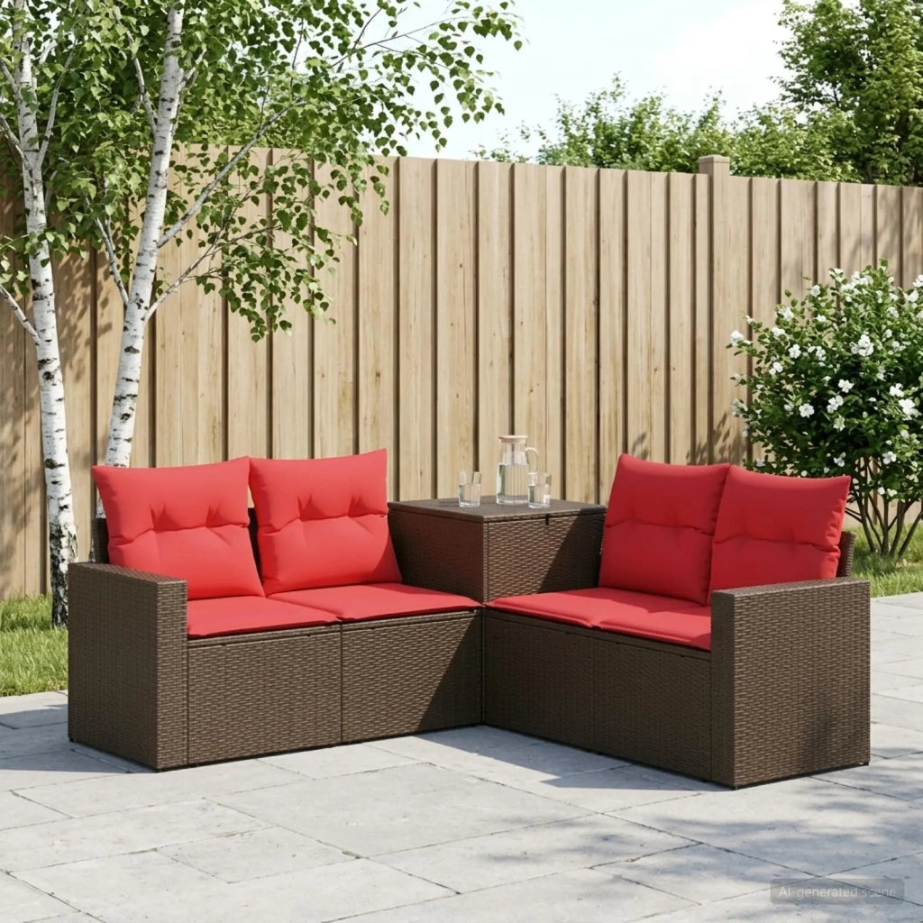 Set di divani 5 pz Marrone e Rosso Rattan sintetico e Acciaio 3447855