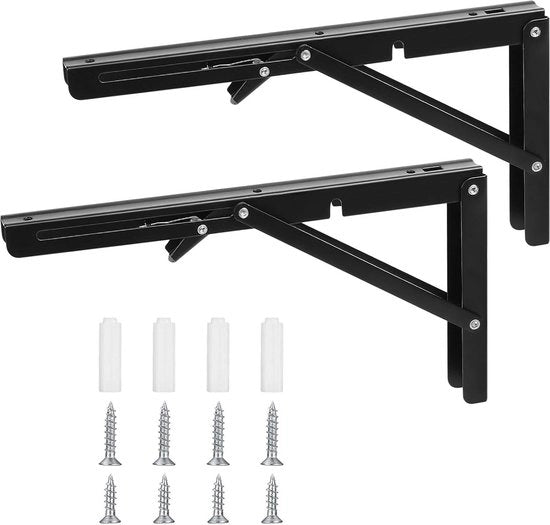 Console di chiusura a gomito - carico pesante - pieghevole - sostegno angolare - metallo - 90 gradi - angolo pieghevole - sostegno angolare - casa - cucina - ufficio - tavolo - parete - nero - 30 cm