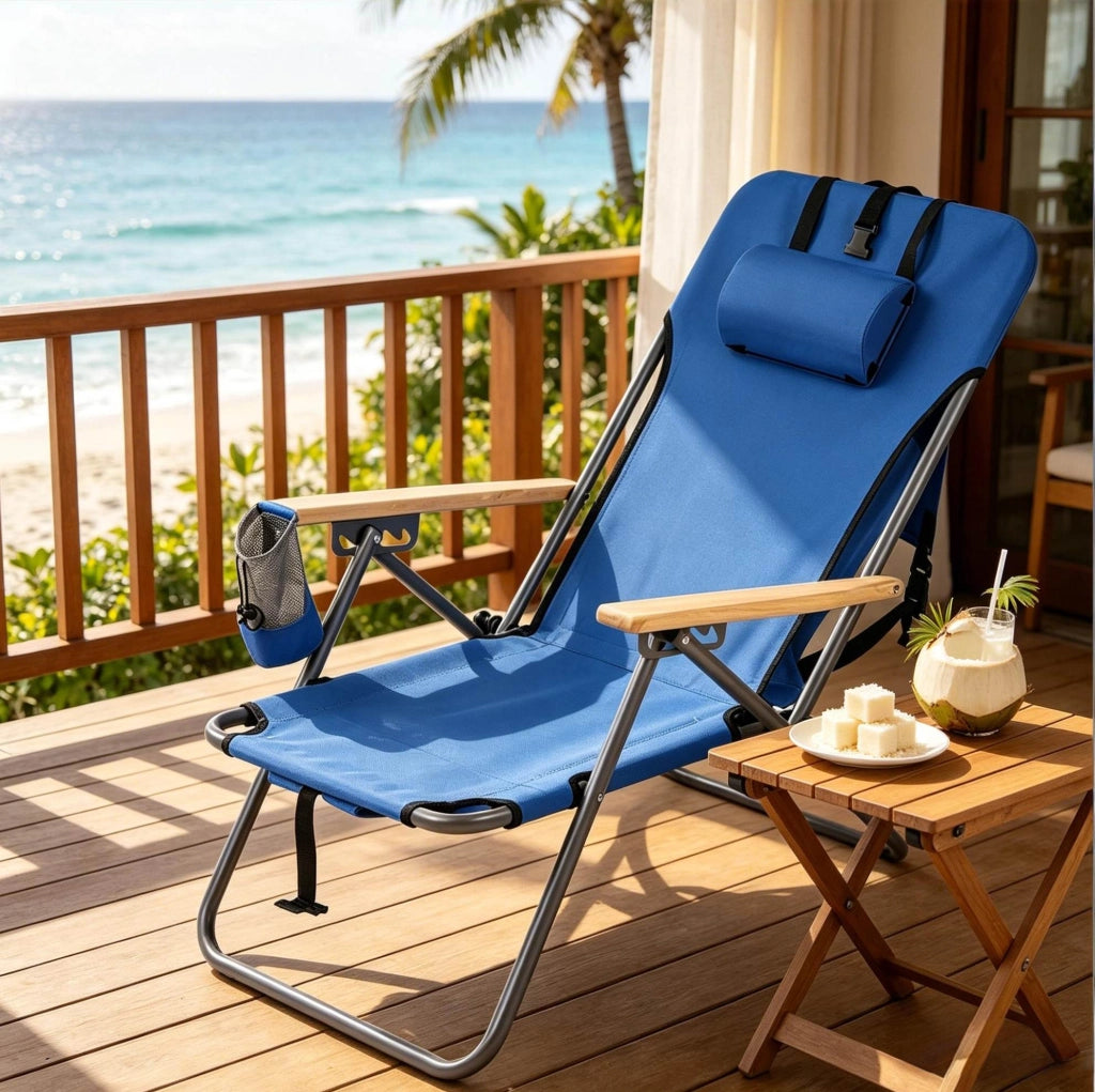 Sedia pieghevole relax da esterno con schienale regolabile a 4 posizioni; blu; in tessuto Oxford e metallo