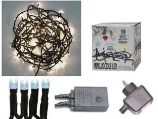 MINILUCCIOLE A LED BIANCO FREDDO PER ESTERNO CON GIOCO LUCI- - 180 led - mt.5 + 8,95 - 1 pezzi