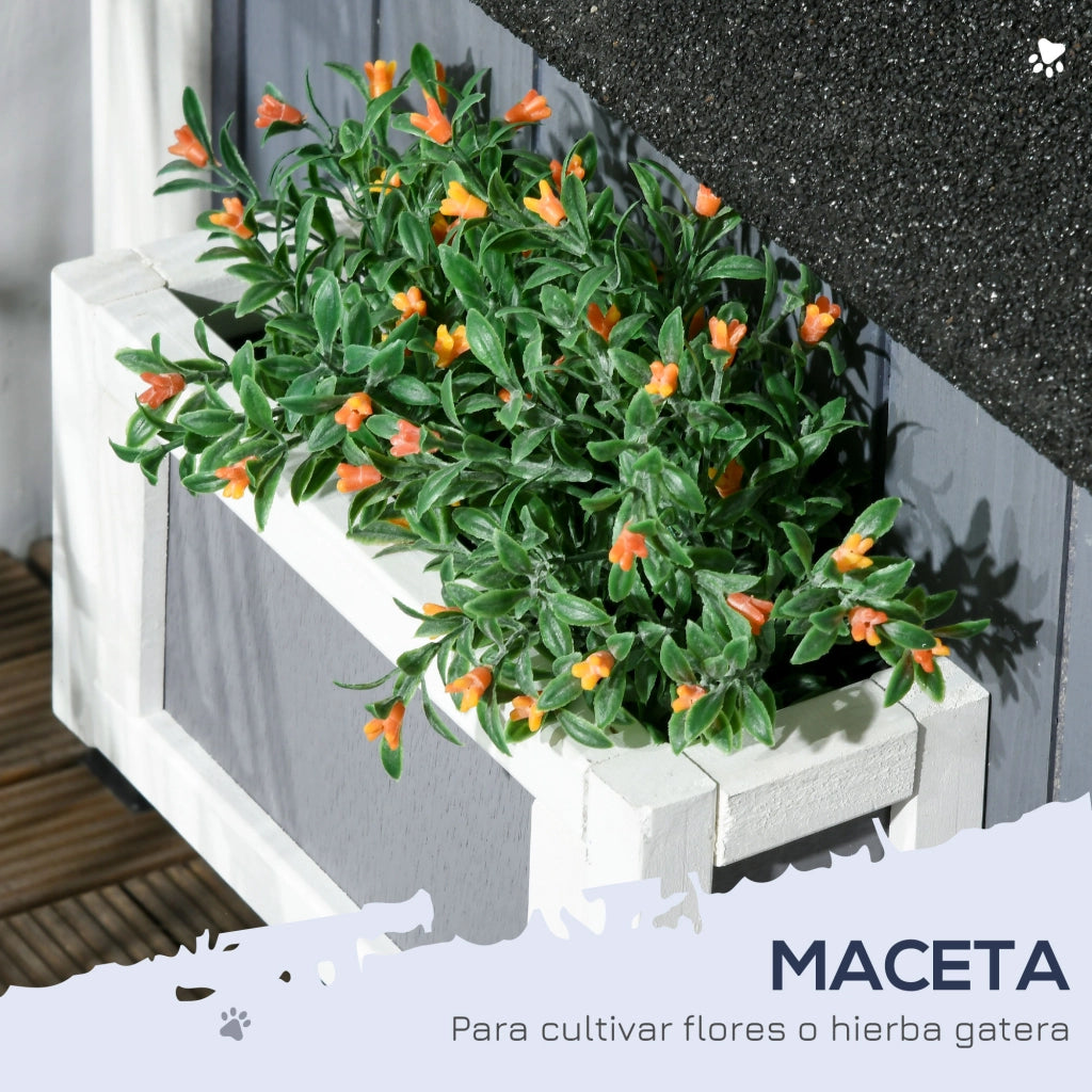 Casetta per Gatti a 2 Livelli in Legno da Esterno ¨C Zephmum ¨C Grigio 96x65x85.5 cm