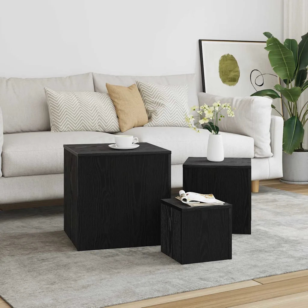 Tavolo Nesting 3 pz Rovere Nero 45 x 45 x 45 cm 862676
