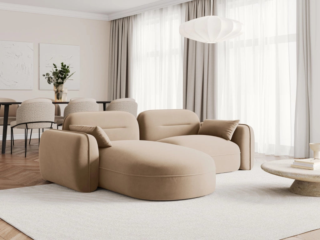 Cosmopolitan Design - Divano angolare modulare sinistro "Sydney" 3 posti in velluto sabbia 