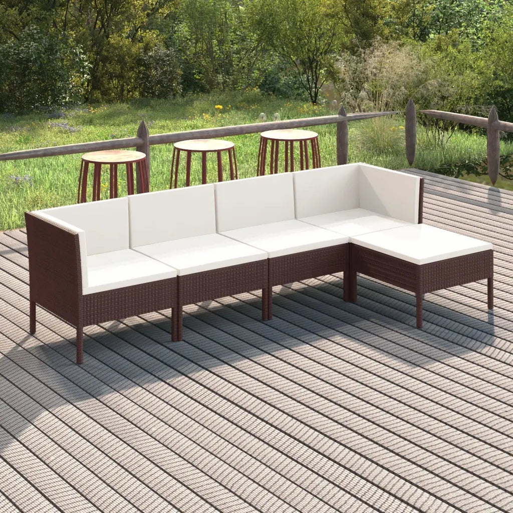 Set Divani da Giardino 5 pz con Cuscini in Polyrattan Marrone cod mxl 38334