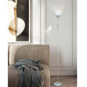 Trade Shop - Lampada Piantana Da Terra 180cm 2 Bracci Paralume Luce Orientabile Casa Ufficio - Argento