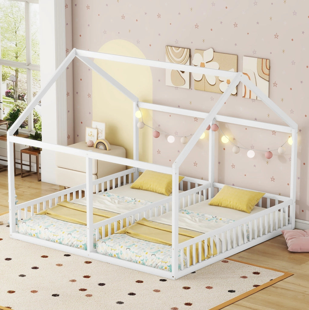 Letto per bambini 2 in 1 a casetta 90x200 cm bianco