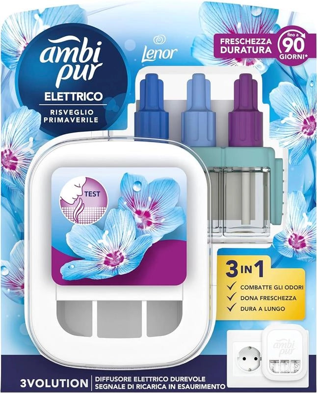 AMBI PUR 3VOLUTION PROFUMATORE 1 DIFFUSORE ELETTRICO  RICARICHE FRAGRANZA PRIMAVERILE ELIMINA ODORI FINO A 90 GIORNI