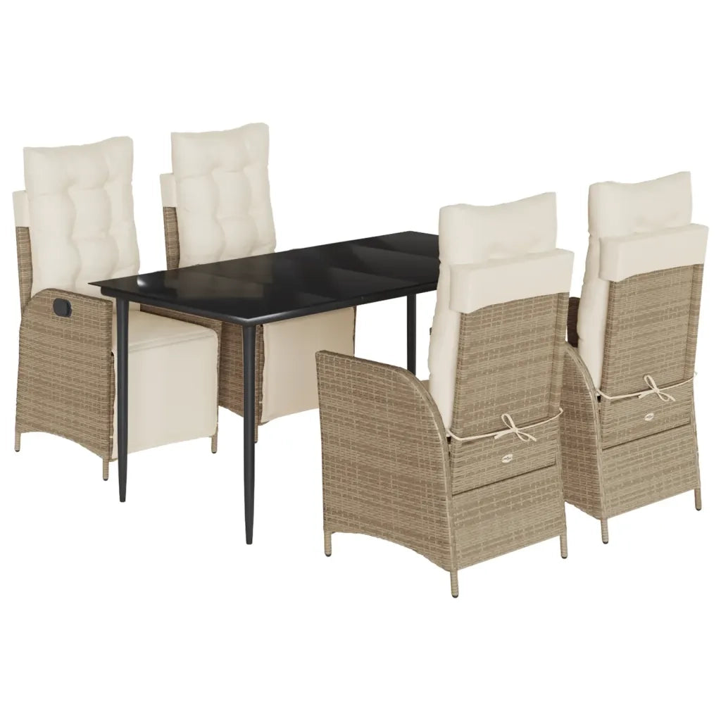 Set da Pranzo da Giardino 5 pz con Cuscini Beige in Polyrattan
