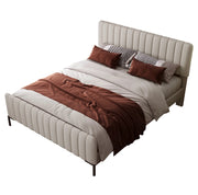 Letto matrimoniale 140x200 cm; testiera regolabile; lino; grigio-beige (Senza materasso)