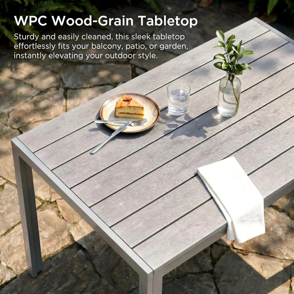 Tavolo da Giardino 110x70 cm, Tavolo da Terrazzo in WPC per 4-6 Persone, Tavolo da Balcone Resistente alle Intemperie con Telaio in Alluminio, Design Effetto Legno,Grigio Totale