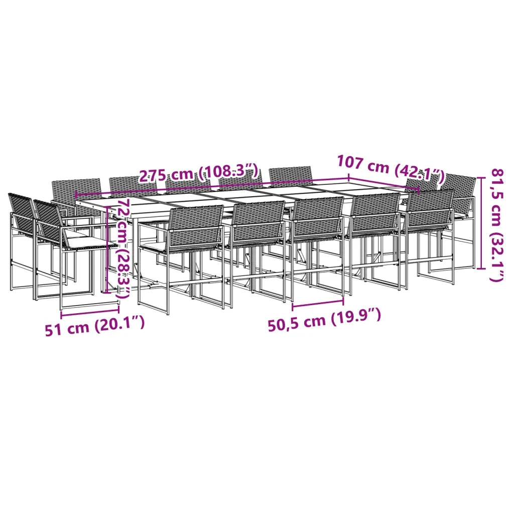 vidaXL Set da Pranzo da Giardino 15 pz con Cuscini Nero in Polyrattan