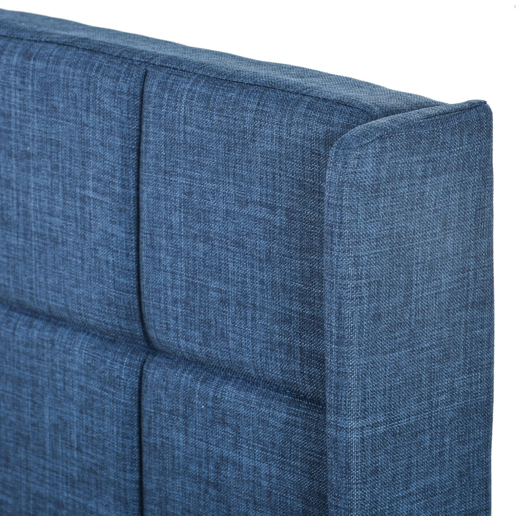 Letto imbottito con rete a doghe 140x200 cm in lino blu
