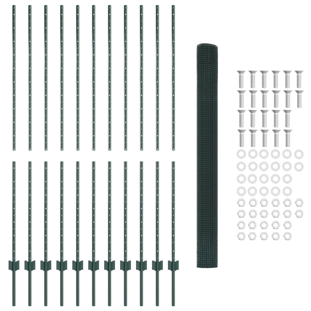 Recinzione in rete saldata con 11 pali a U verde 1.5x25 m in acciaio