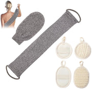 Scrubbraso per il corpo 100% naturale con fascia esfoliante - spazzola per il corpo - spugna di canapa - loofah esfoliante - maniglie - adatto per uomini/donne - spazzola per il corpo con spugna di canapa
