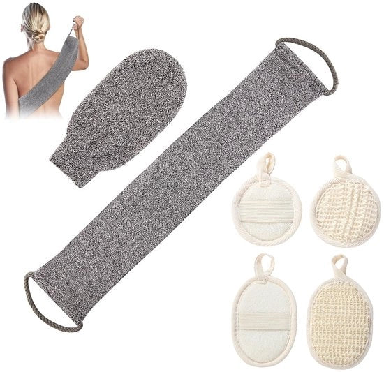 Scrubbraso per il corpo 100% naturale con fascia esfoliante - spazzola per il corpo - spugna di canapa - loofah esfoliante - maniglie - adatto per uomini/donne - spazzola per il corpo con spugna di canapa