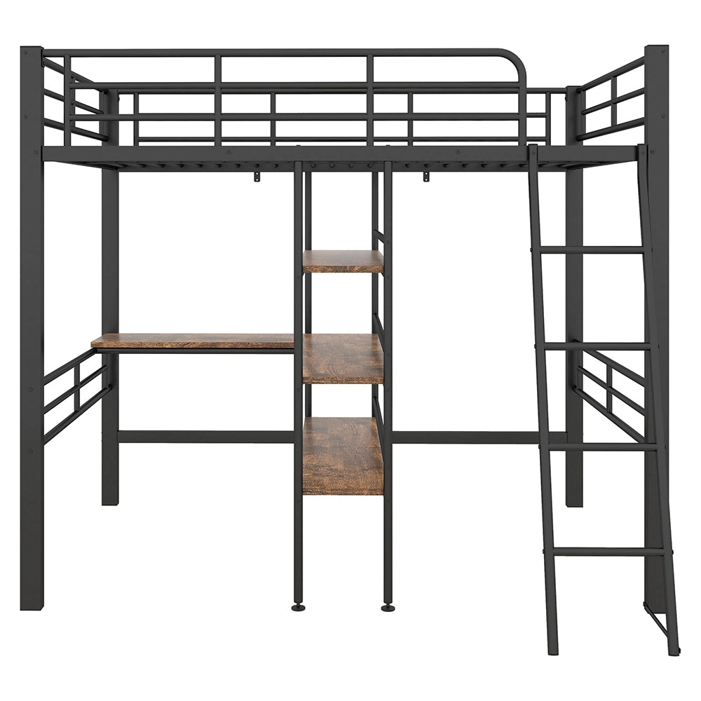 Letto a soppalco con scrivania - Xylo - 90x200 cm - Nero - Scaffali e scala