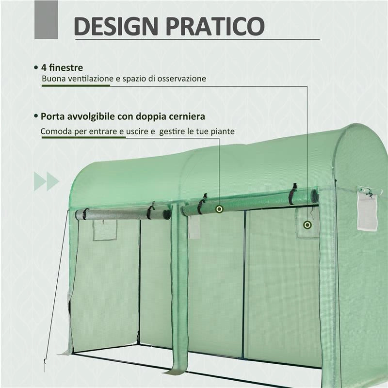 SERRA A TUNNEL DA GIARDINO 2 PORTE AVVOLGIBILI 4 FINESTRE ACCIAIO E PE