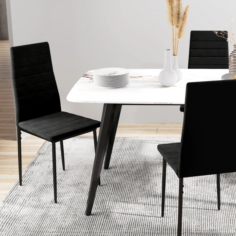 Set di 4 sedie da pranzo senza braccioli, con schienale alto, gambe in metallo, nero