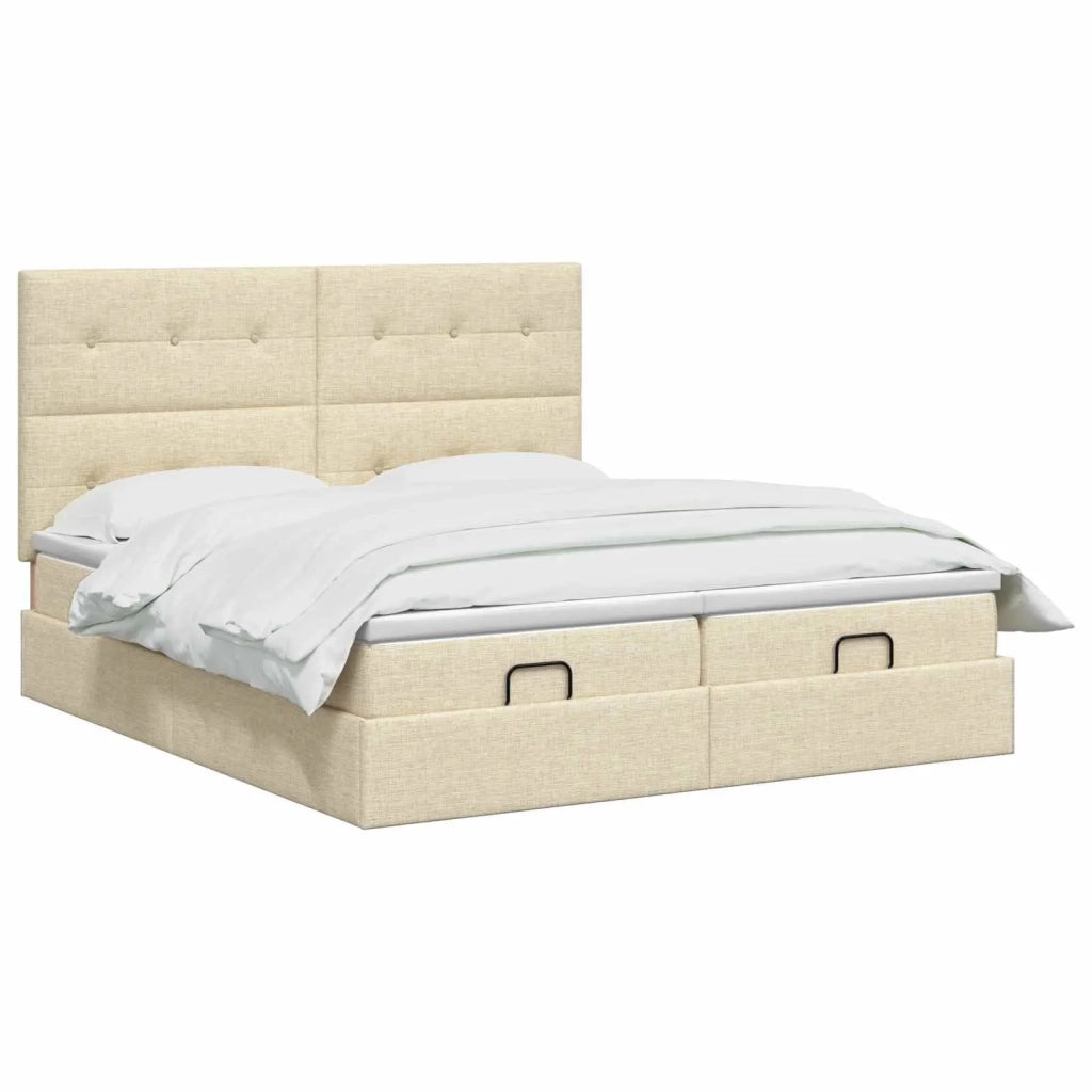 Letto Ottomano con Materasso e LED Crema 180 x 200 cm Tessuto 3458442