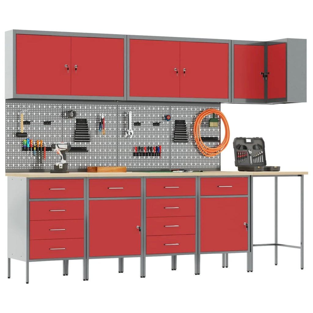 Set di mobili da lavoro con cassetto 12 pcs Rosso e Grigio 3321511