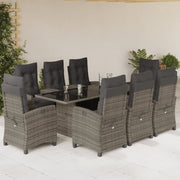 Set da Pranzo da Giardino 9 pz con Cuscini in Polyrattan Grigio 3212925