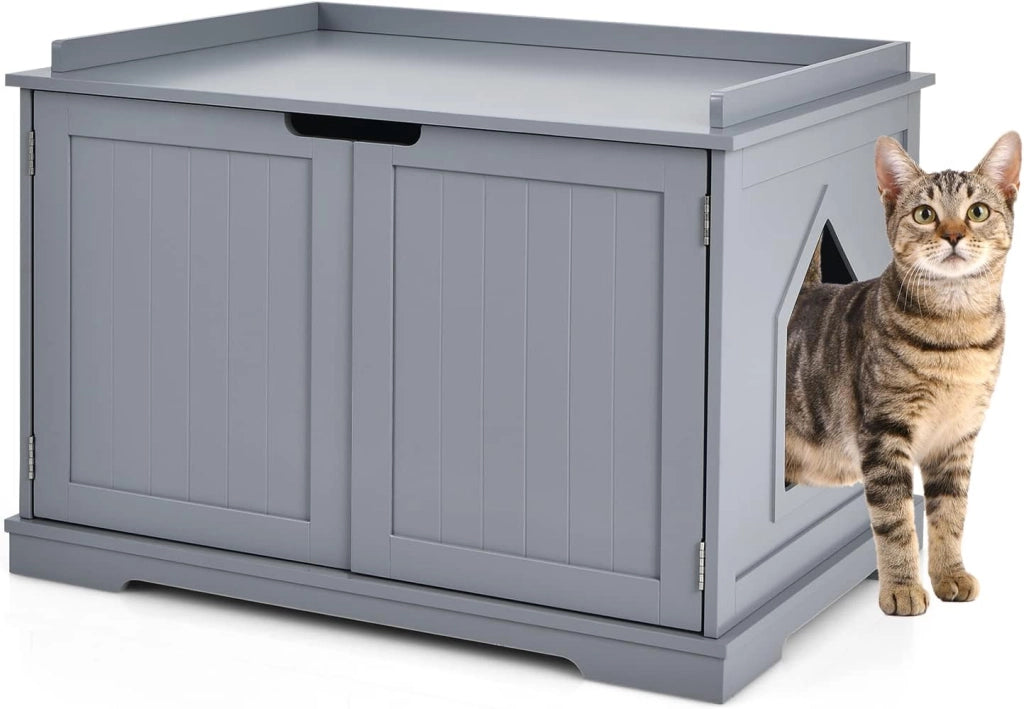 Casetta per Gatti, Lettera per Animali, Recinto con Foro, Cassa con Struttura in Legno Resistente (Nero)