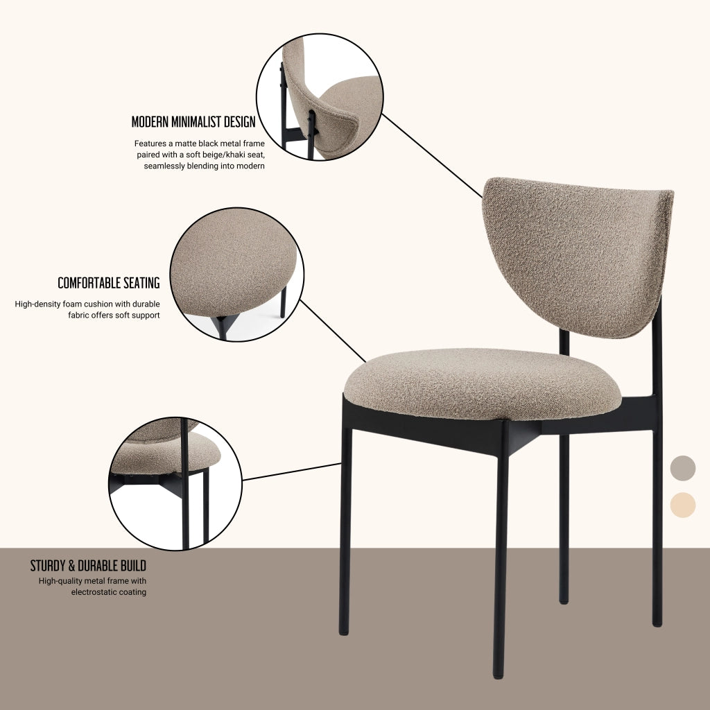 Sedia da Pranzo Set da 2 con Design Senza Braccioli Salvaspazio, in Tessuto e Metallo Beige 56 × 48 × 72 cm