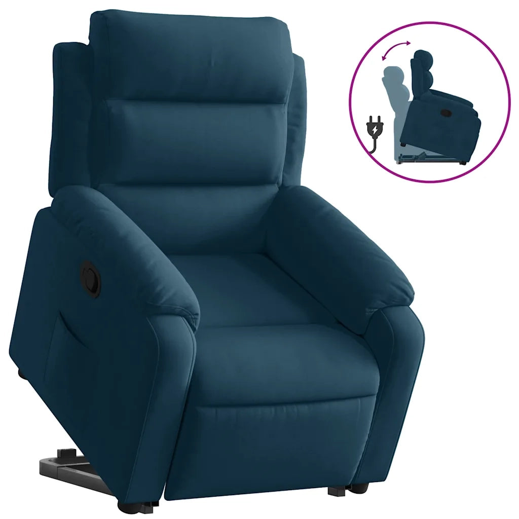 Poltrona Alzapersona Reclinabile Blu in Velluto
