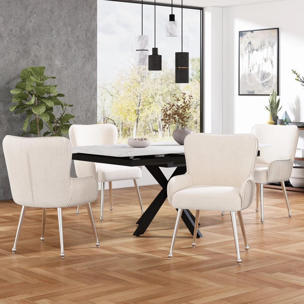 Set di 6 sedie in velluto con braccioli e supporto lombare beige