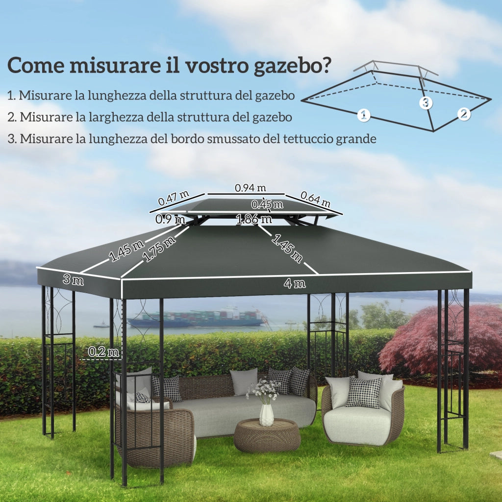 Copertura per Gazebo 2 Livelli ¨C Zephmum ¨C Poliestere 4x3 m Grigio Scuro