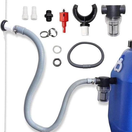 Regolatore di pioggia per tubi di scarico - connessione valvola - connessione rapida - set di griglia e accessori di montaggio - raccolta dell'acqua di pioggia - tetti fino a 80 m²