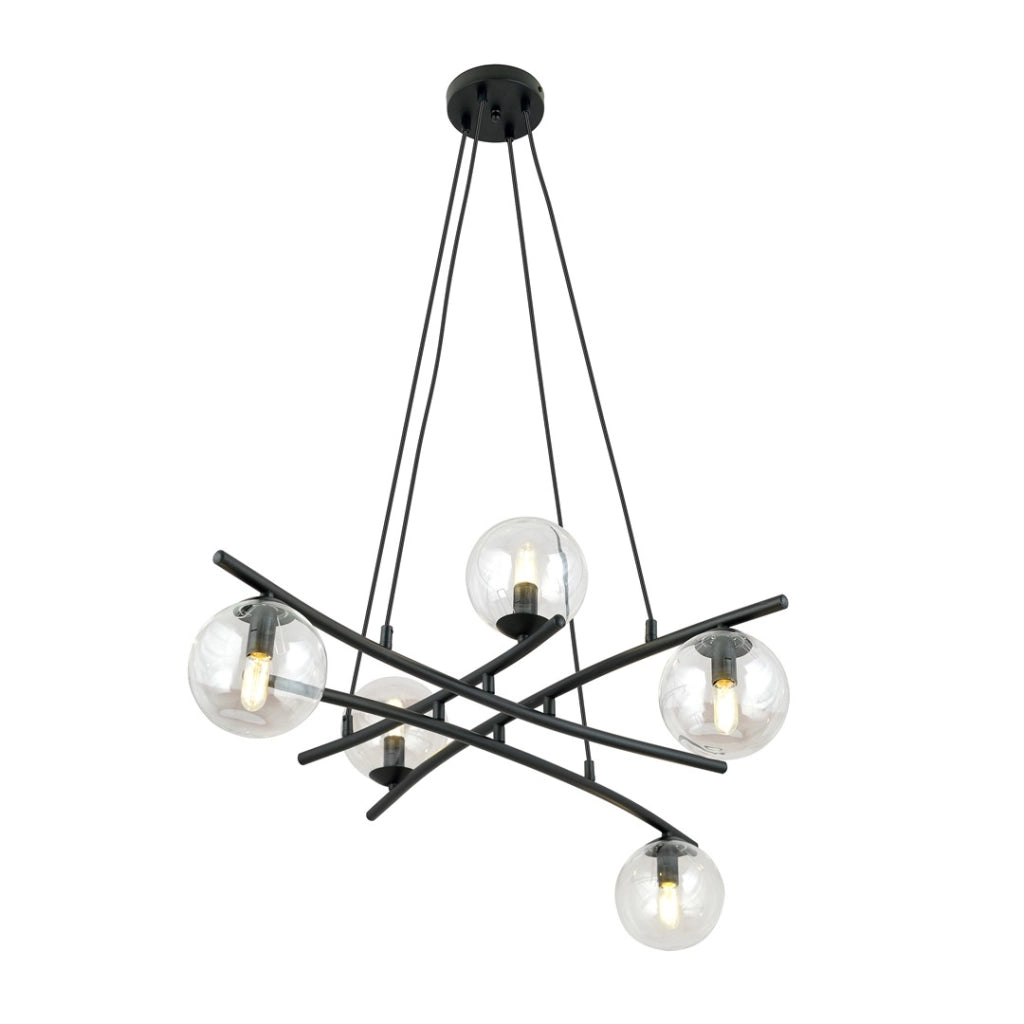 Lampadario Emibig ESSA 5 luci nero vetro trasparente