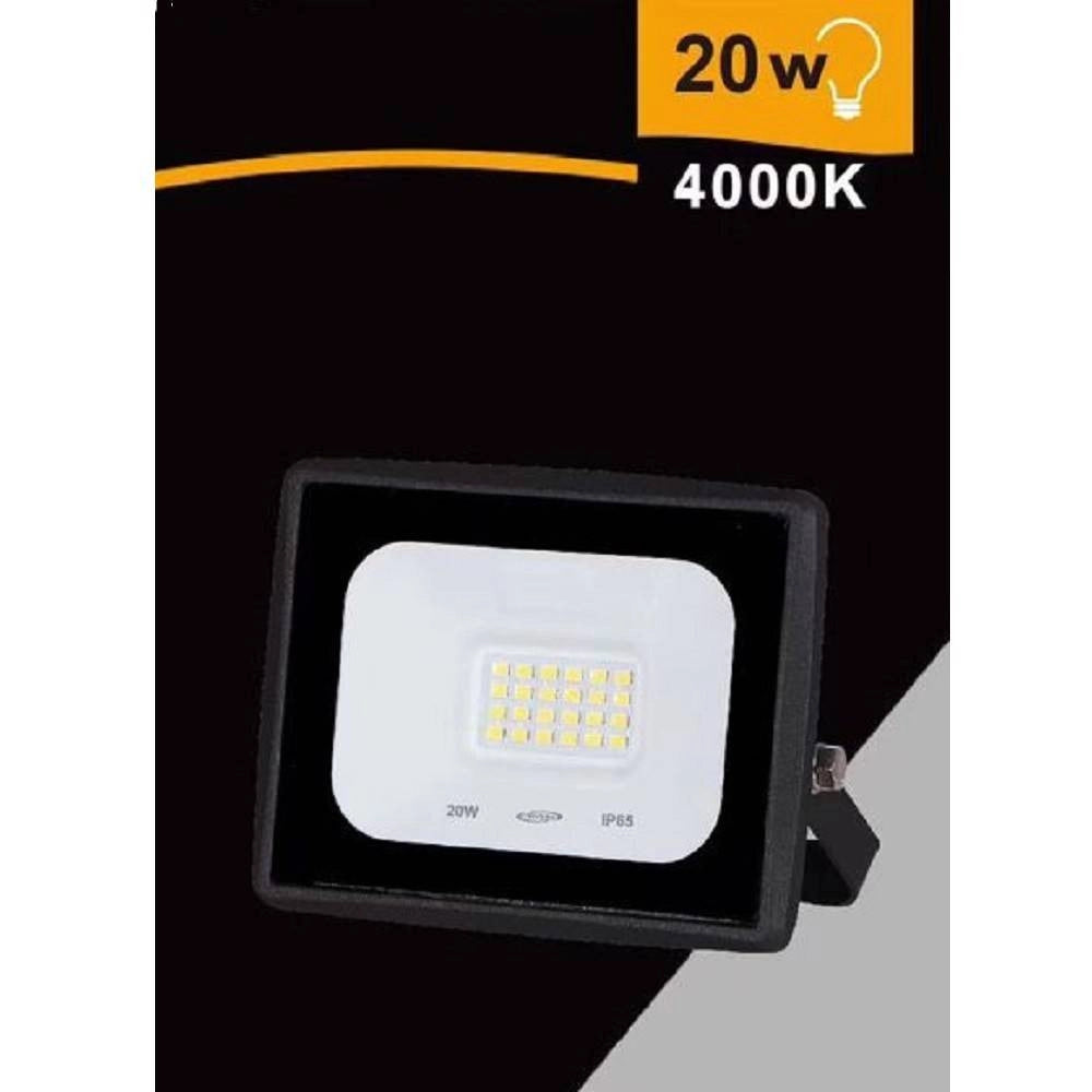 Trade Shop - Faretto Led Faro 20 Watt 1800 Lm Ip65 Nero Luce Fredda Calda Naturale Ek02-20w-n - -bianco Naturale      -