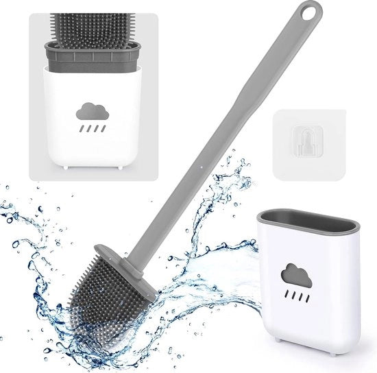 Borsetto WC in silicone con asta e astina, borsetto WC con setole in silicone, per bagno con setola che si asciuga rapidamente, astina per borsetto WC per la pulizia profonda (1 pezzo)