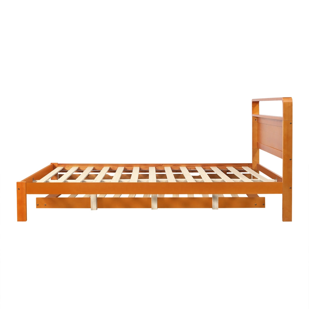 Letto estraibile 140 × 200 cm e 90 × 190 cm con letto ospite, testiera arrotondata, senza materasso, legno naturale