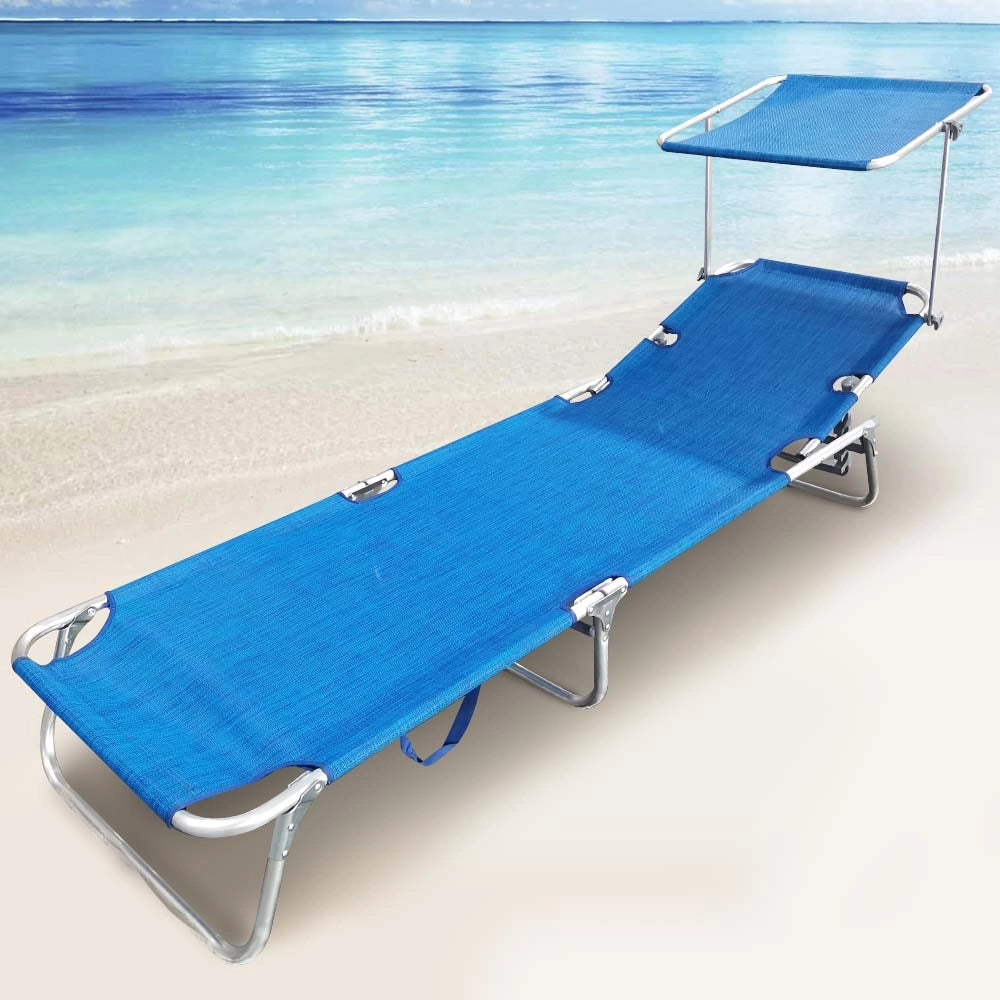 Lettino Prendisole Pieghevole Mare Spiaggia Sdraio con Tettuccio Parasole Blu