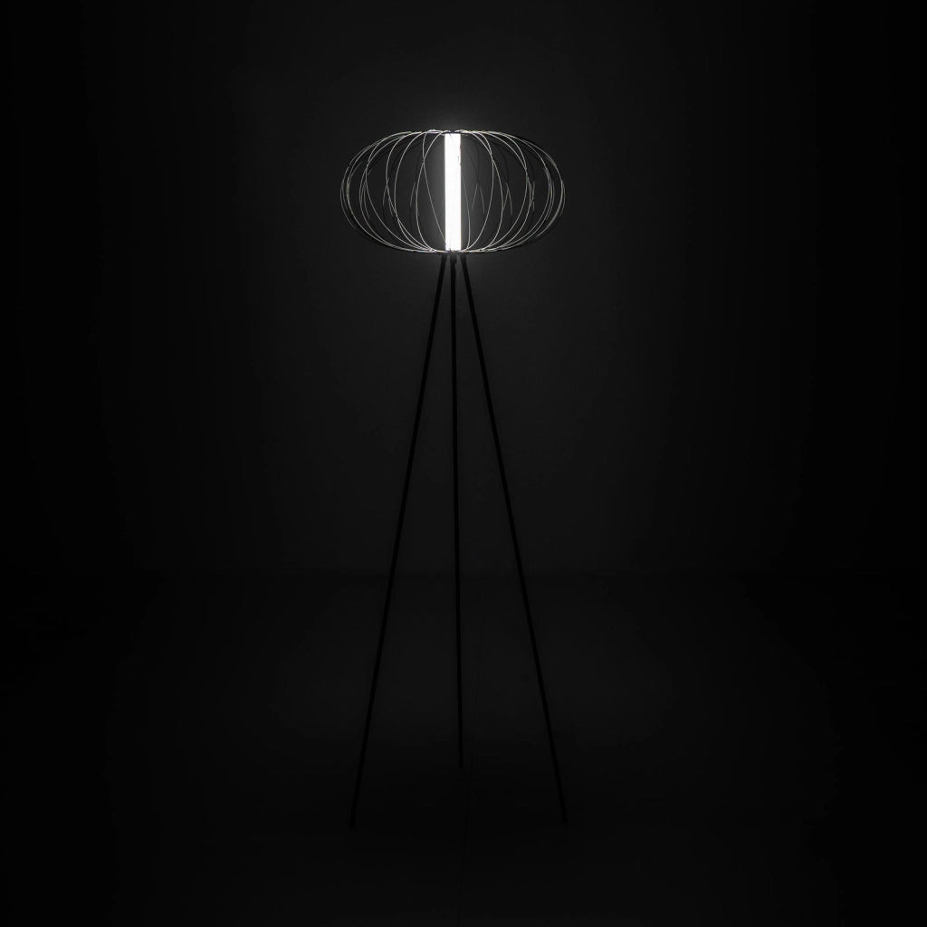 Mizar Lampada da terra LED 5W 3000K, paralume in acciaio nero lucido e struttura in metallo opaco, design moderno - Mizar Serie