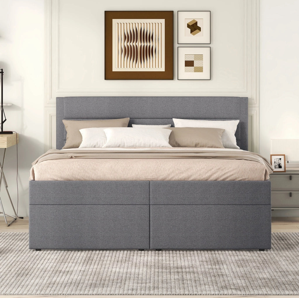 Letto matrimoniale imbottito 140x200 cm con contenitore; struttura in legno e MDF; grigio