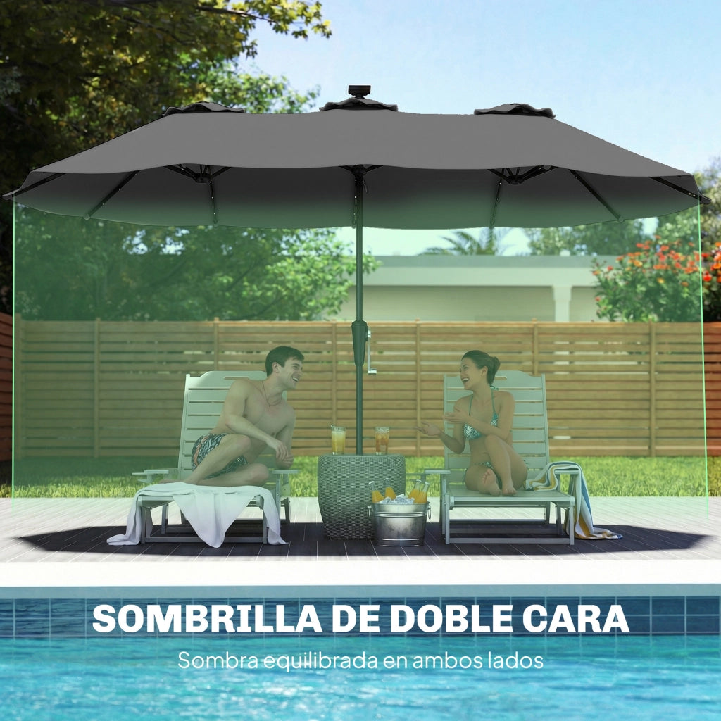Ombrellone da Giardino 4x2 m ¨C zephmum ¨C Grigio Scuro UPF50+ 12 Stecche con 36 Luci LED
