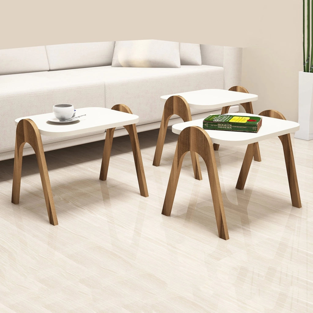 Set di 3 tavolini "Paris" in legno - 48 x 35 x 72 cm - Crema