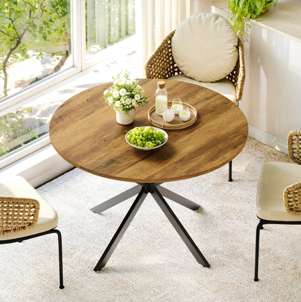 Tavolo rotondo 120 cm stile rustico con base a X in metallo