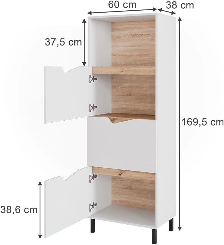 Credenza Marelle, Bianco/Artisan, 60 x 169.5 cm con 4 scomparti, per la conservazione di abbigliamento e oggetti per la casa