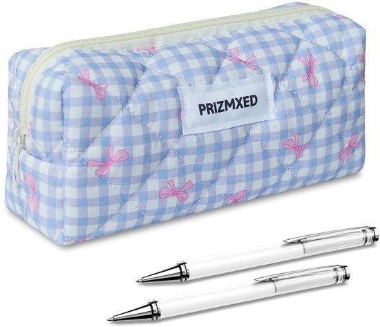 Etui con striscia, piccolo, etui per ragazze, design carino, borsa per scuola adatta per materiali da scrivere, contenitori per cosmetici, adatta per ragazze e donne adulte (blu)