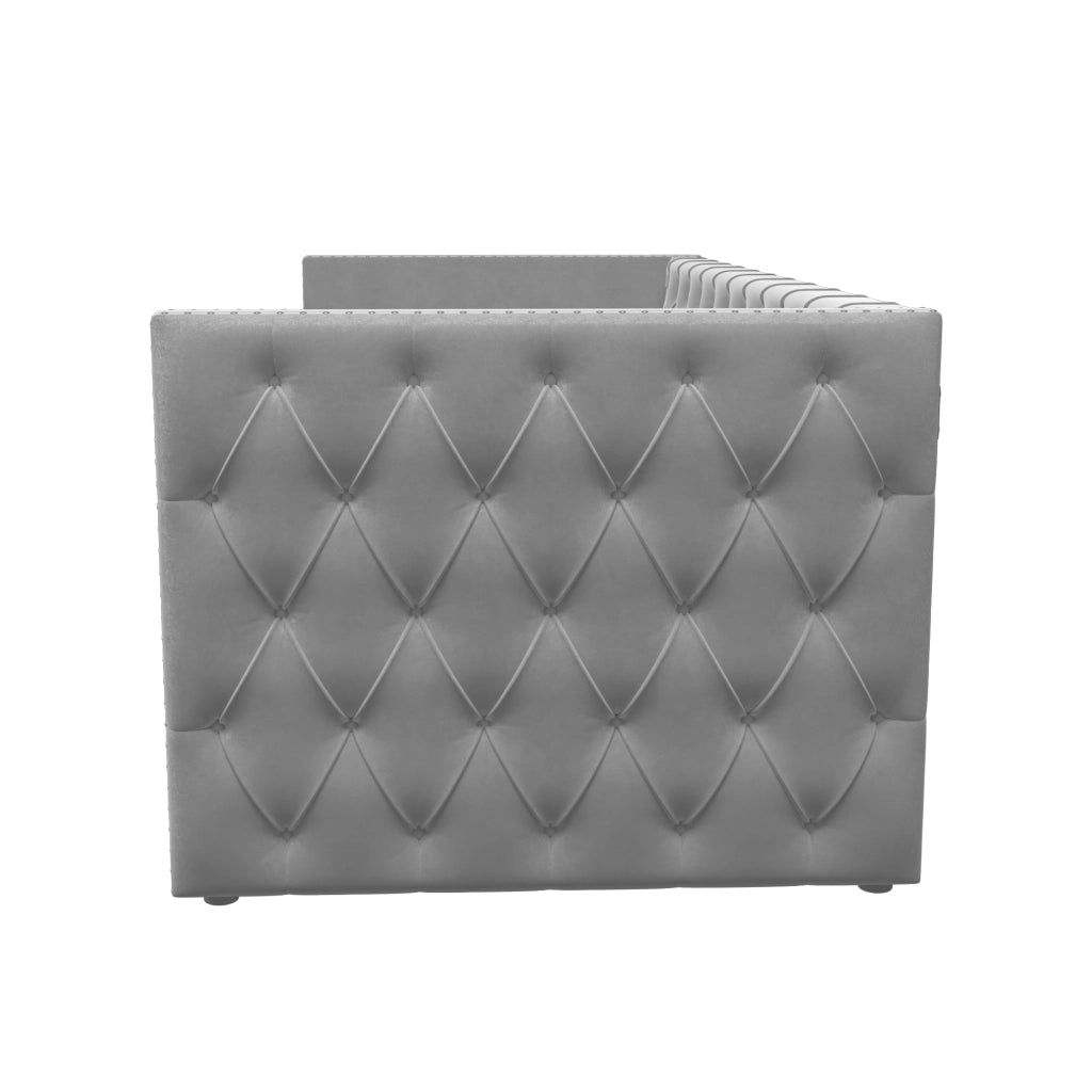 Letto estraibile singolo 90×200 cm e 90×190 cm con rete; senza materasso; velluto grigio chiaro